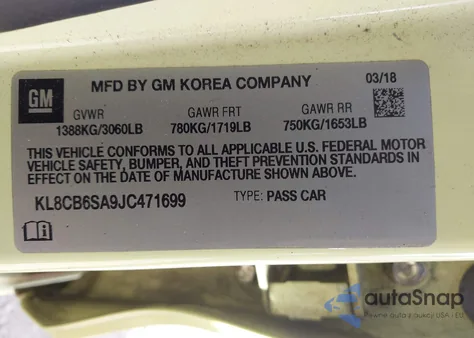 2018 Chevrolet Spark Ls Cvt from USA, damaged, VIN KL8CB6SA9JC471699